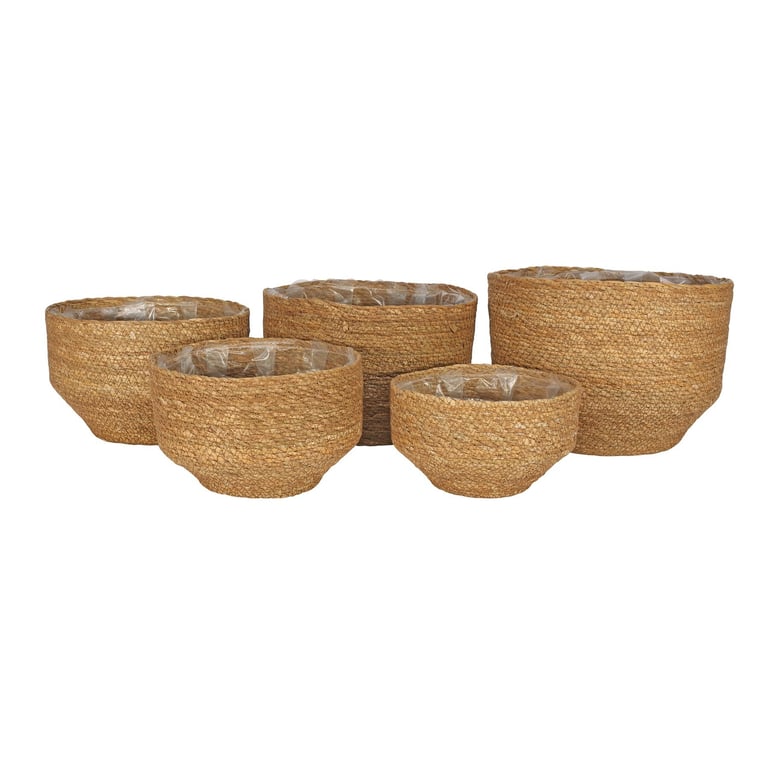 Set of 5 Natural Hogla Baskets with Handwoven Liner for Home Storage and Organization