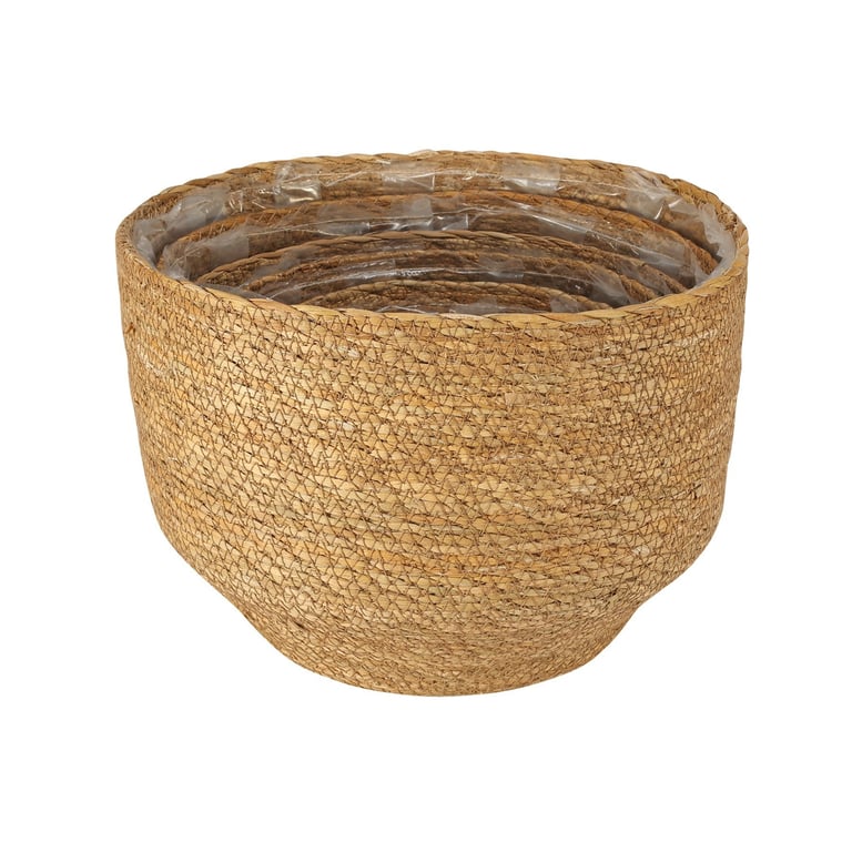 Set of 5 Natural Hogla Baskets with Handwoven Liner for Home Storage and Organization