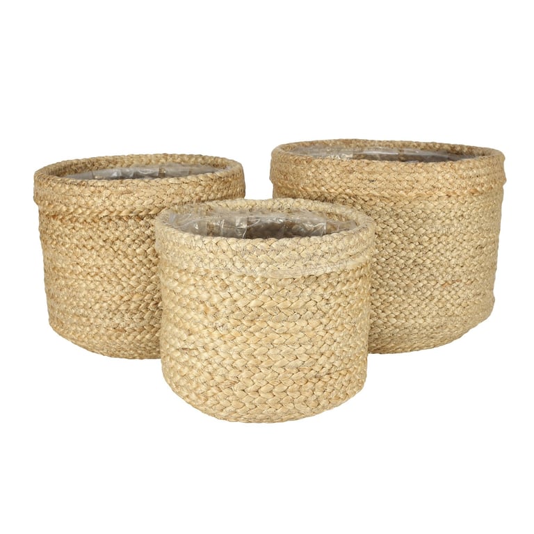 Natural Jute Basket Set - 3 Piece Storage Baskets with Liner, Home Decor Woven Baskets