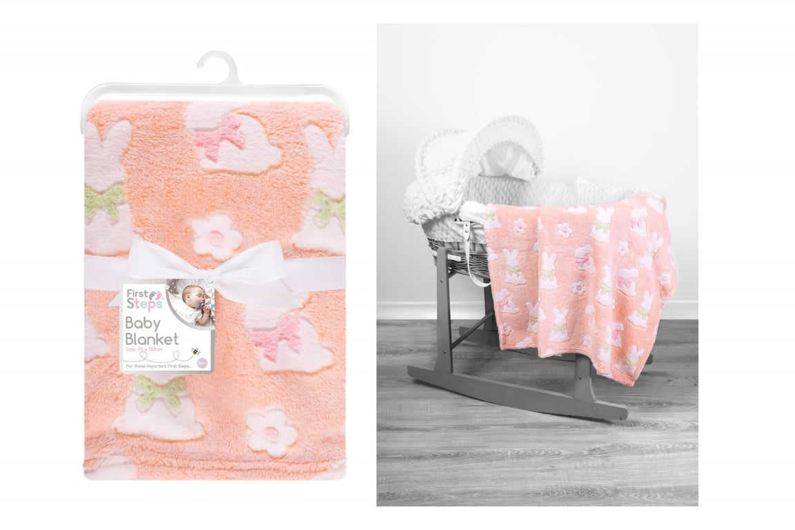 Baby Blanket Peach Bunny Rabbit Design - Soft 75cm x 100cm Home Decor Gift for Baby