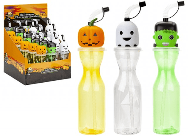 Assorted Halloween Water Bottles - Plastic Themed Drinkware for Kids and Parties