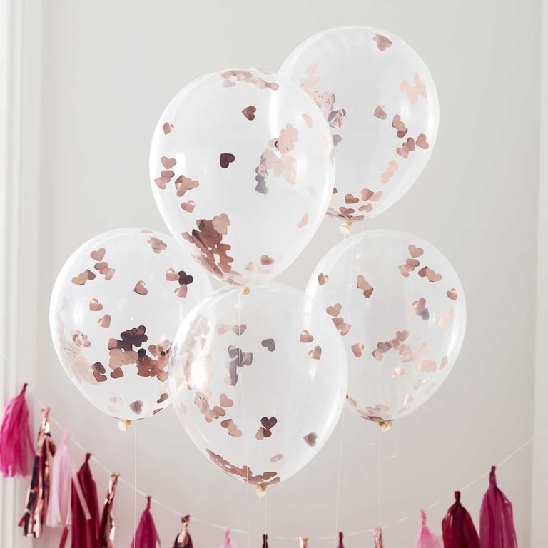 12 Inch Rose Gold Confetti Balloon - Pack of 5 Party Decorations for Home and Events