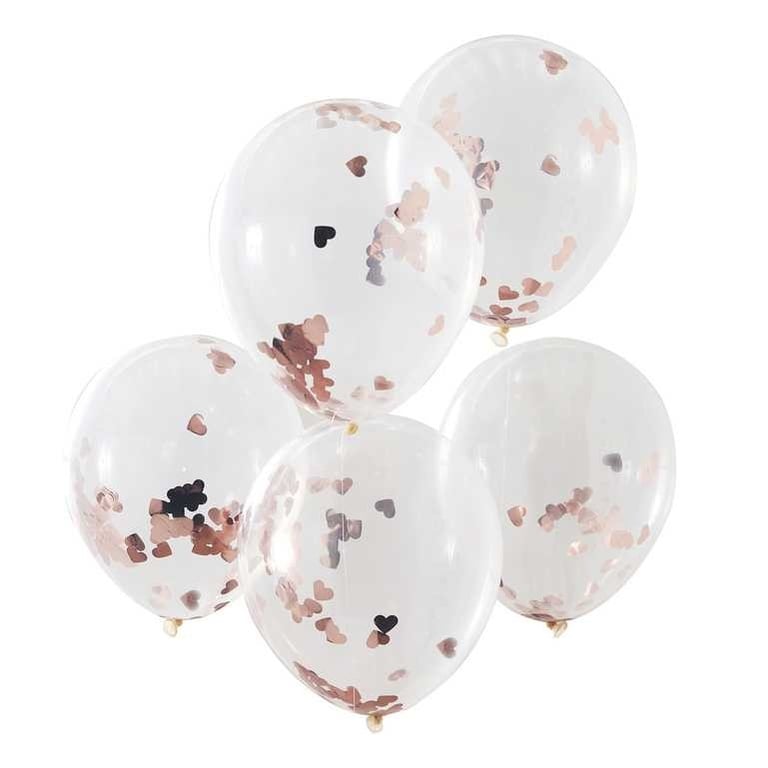 12 Inch Rose Gold Confetti Balloon - Pack of 5 Party Decorations for Home and Events