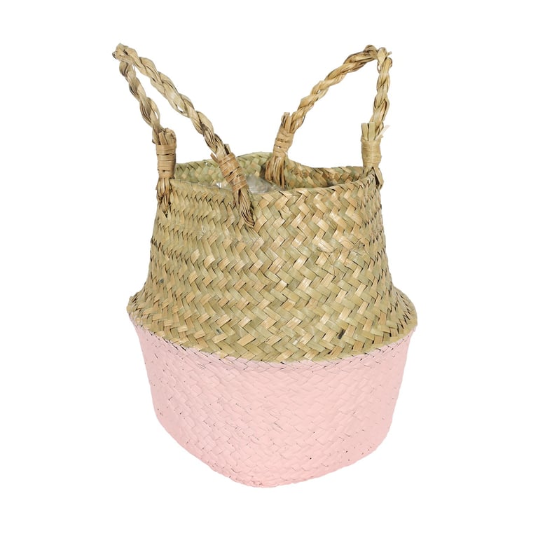 Pink & Natural Two Tone Woven Basket - Home Decor Garden Accessory