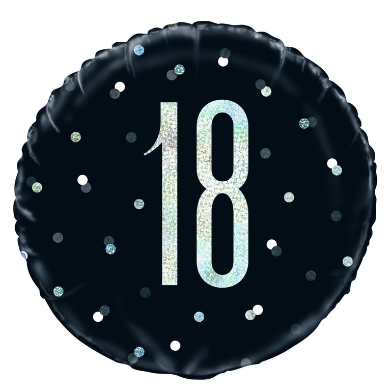 Black and Silver Prismatic 18th Birthday Foil Balloon - 18 Inch Party Decoration Balloon for Home Decor