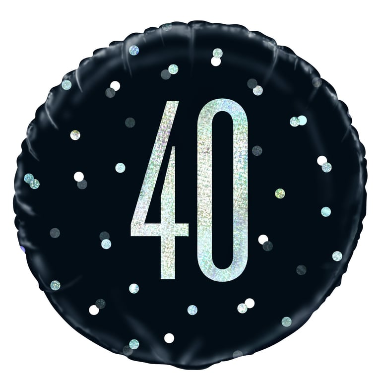 Black and Silver Prismatic 40th Birthday Foil Balloon, 18 Inch Diameter, Perfect Party Decoration