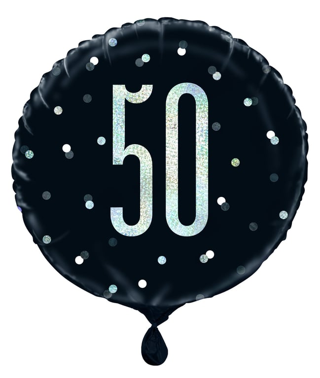 Black and Silver Prismatic 18 Inch 50th Anniversary Foil Balloon
