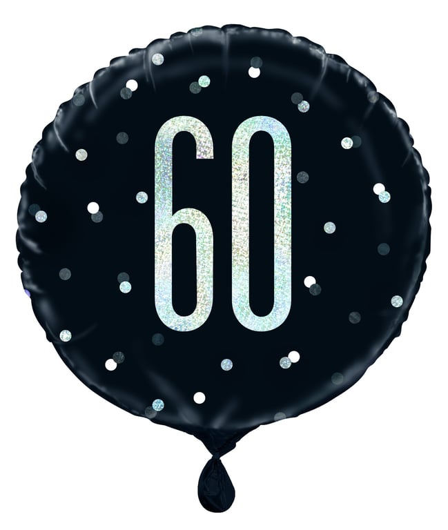 Black and Silver Prismatic 60th Foil Balloon - 18 Inch Metallic Party Decoration