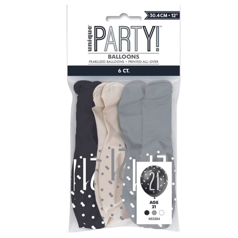 Silver All Over Print 21st Birthday Black Latex Balloon - Decorate Your Party in Style