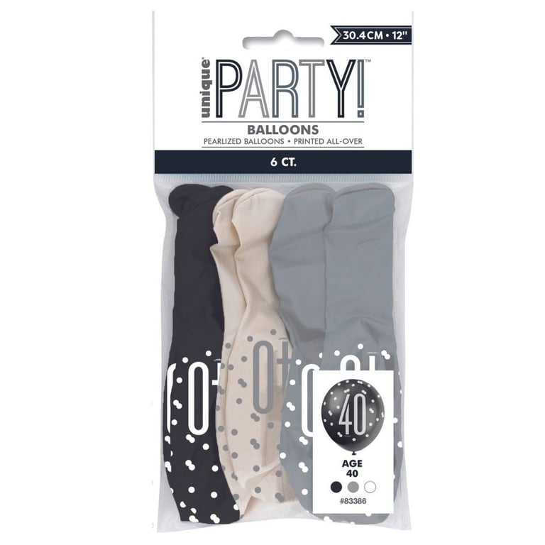 Black and Silver All Over Print 40th Birthday Latex Balloon - Perfect Party Decoration