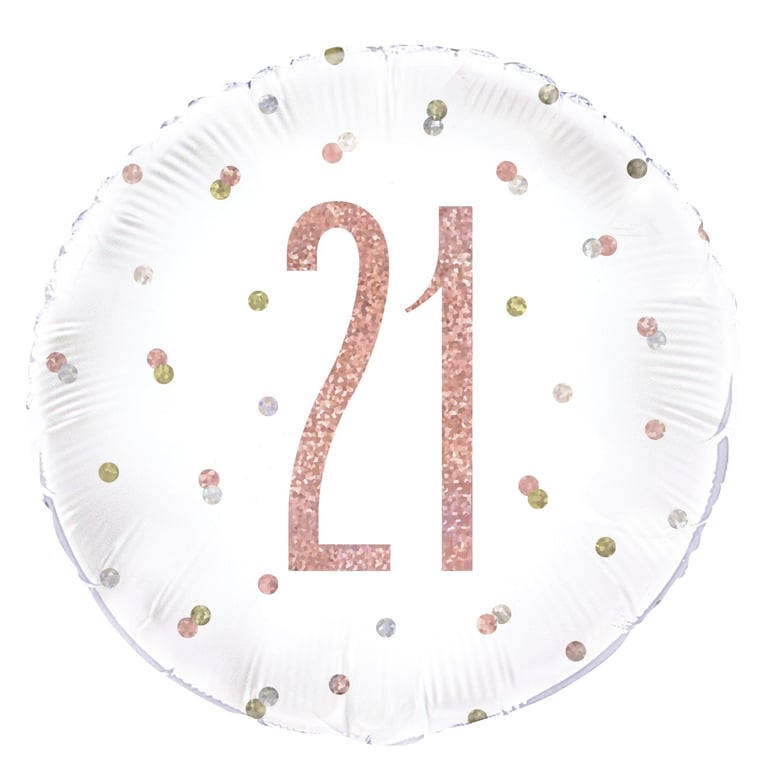 Rose Gold and White Prismatic 21st Birthday Foil Balloon - 18 Inch Party Decoration