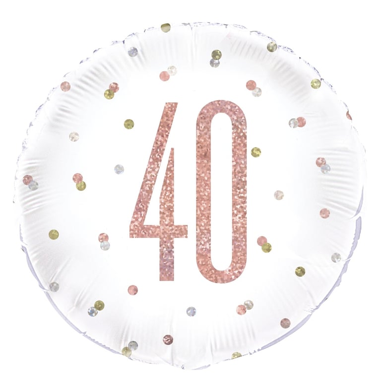 Rose Gold and White Prismatic 40th Foil Balloon - 18 Inch Party Decoration Balloon for Birthday Celebrations