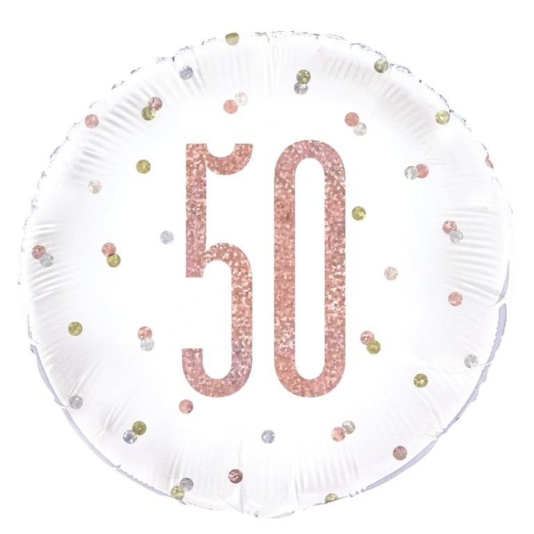 Rose Gold and White Prismatic 50th Foil Balloon - 18 Inch Celebration Decoration