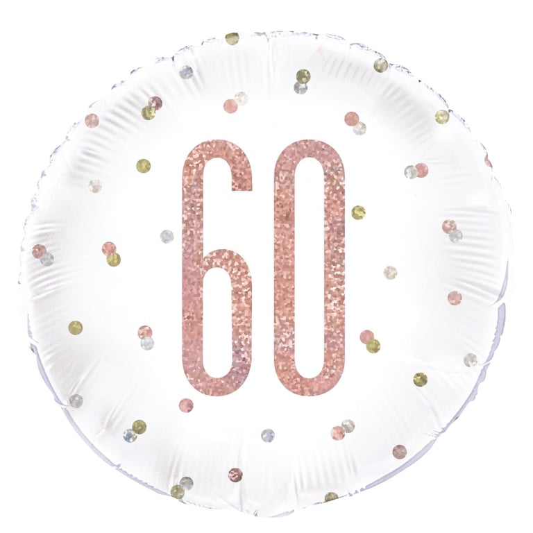 Rose Gold and White Prismatic 60th Anniversary Foil Balloon - 18 Inch Party Decoration