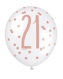 Rose Gold and White All Over Print 21st Birthday Latex Balloon - Perfect Party Decorations