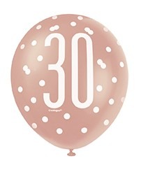 30th Birthday Assorted Rose Gold and White All Over Print Latex Balloon - Party Decoration