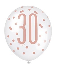 30th Birthday Assorted Rose Gold and White All Over Print Latex Balloon - Party Decoration