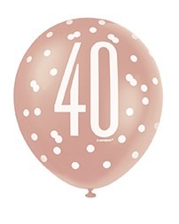 Rose Gold and White All Over Print 40th Birthday Latex Balloons - Assorted Party Decorations