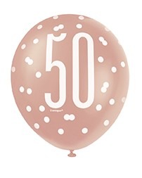 Rose Gold and White All Over Print 50th Birthday Latex Balloon - Party Decoration Essentials