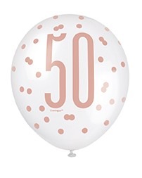 Rose Gold and White All Over Print 50th Birthday Latex Balloon - Party Decoration Essentials