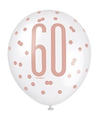 Rose Gold and White All Over Print 60th Latex Birthday Balloons - Party Decorations