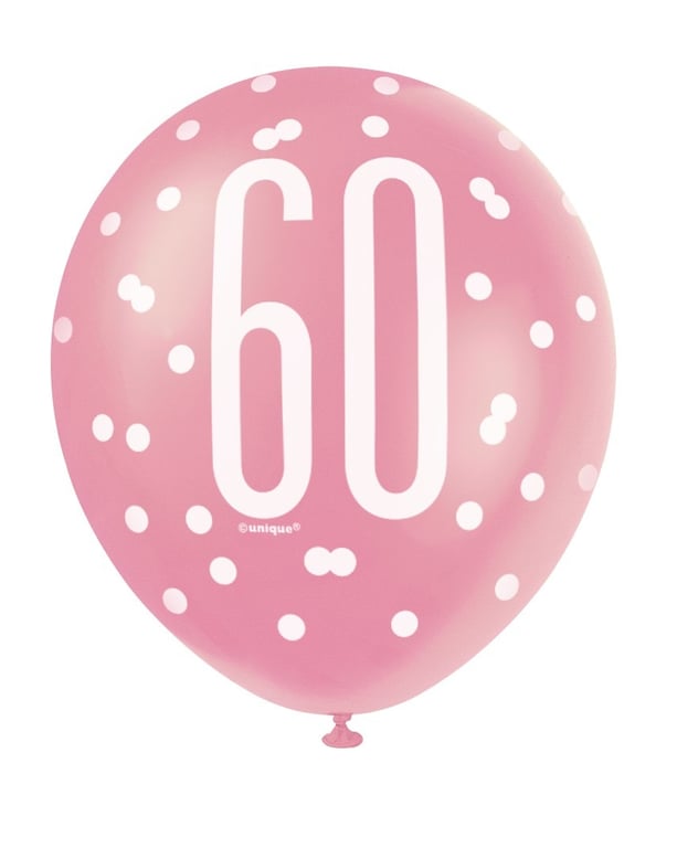 Rose Gold and White All Over Print 60th Latex Birthday Balloons - Party Decorations