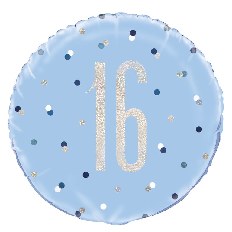 Blue and Silver Prismatic 16th Birthday Foil Balloon - 18 Inch Party Decoration