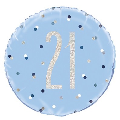 Blue and Silver Prismatic 21st Birthday Foil Balloon - 18 Inch Party Decoration