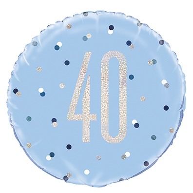 Blue and Silver Prismatic 40th Birthday Foil Balloon - 18 Inch Party Decoration