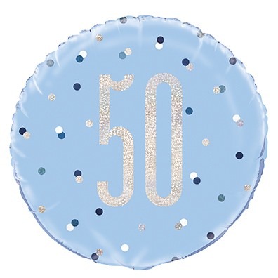 Blue and Silver Prismatic 50th Birthday Foil Balloon - 18 Inch Party Decoration Balloon for Celebrations