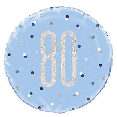 Blue and Silver Prismatic 80th Birthday Foil Balloon - 18 Inch Party Decoration