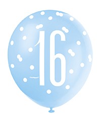 All Over Print 16th Birthday Blue and Silver Latex Balloon Set - Party Decorations