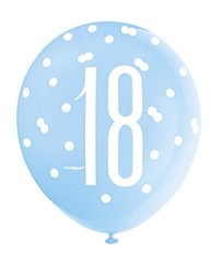 18th Birthday Blue and Silver All Over Print Latex Balloons - Party Decoration Supplies