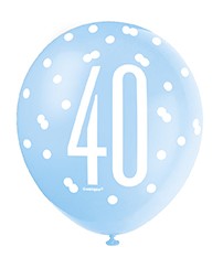 Assorted All Over Print 40th Birthday Blue Silver Latex Balloons