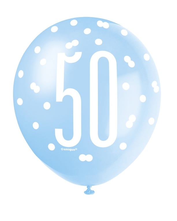 50th Anniversary All Over Print Blue and Silver Latex Balloon - Decorative Party Decoration Home Decor Balloon
