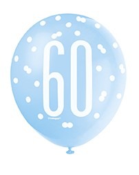 60th Birthday Blue and Silver All Over Print Latex Balloon - Party Decoration Home Decor