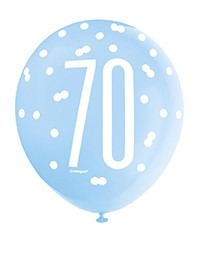 70th Birthday All Over Print Blue and Silver Latex Balloons for Party Decorations