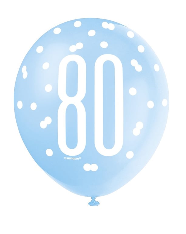 All Over Print 80th Anniversary Blue and Silver Latex Balloon - Perfect Party Decoration