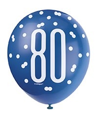 All Over Print 80th Anniversary Blue and Silver Latex Balloon - Perfect Party Decoration