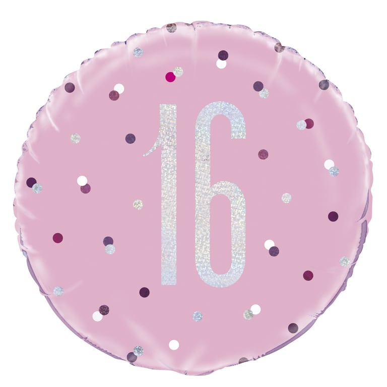 Pink and Silver Prismatic 16th Birthday Foil Balloon - 18 Inch Party Decoration