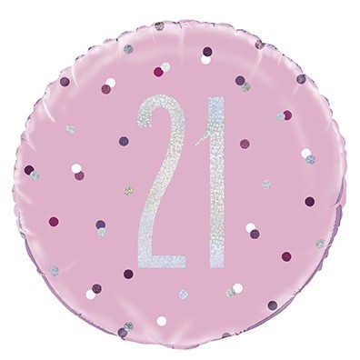 Pink and Silver Prismatic 18-Inch Foil Balloon for 21st Birthday Celebrations