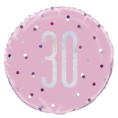 Pink and Silver Prismatic 18 Inch Foil Balloon - Perfect 30th Birthday Decorations