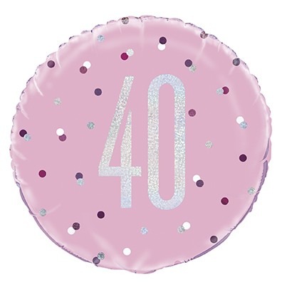 Pink and Silver Prismatic 40th Anniversary Foil Balloon - 18 Inch Party Decoration