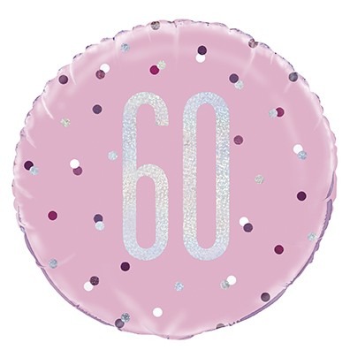 Pink and Silver Prismatic Foil 60th Birthday Balloon, 18 Inch