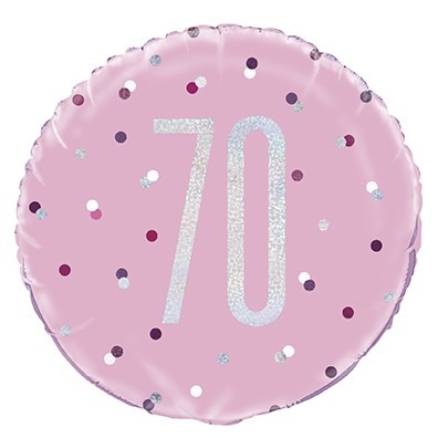 18 Inch Pink and Silver Prismatic 70th Birthday Foil Balloon - Decorate Your Special Day