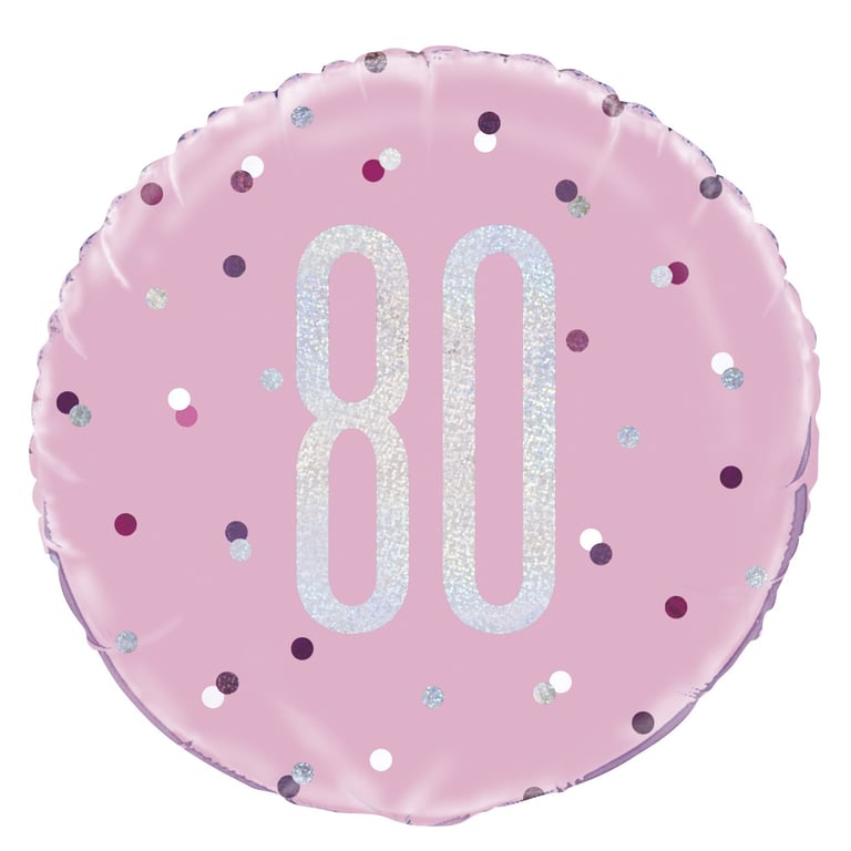 Pink and Silver Prismatic 80th Birthday Foil Balloon - 18 Inch Decorative Party Balloon