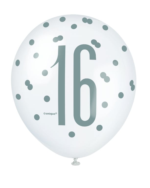 16th All Over Print Latex Balloon - Assorted Themed Party Decorations