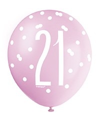 Assorted All Over Print Pink and Silver 21st Latex Party Balloons