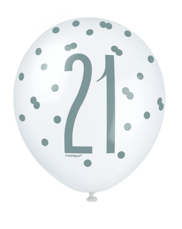Assorted All Over Print Pink and Silver 21st Latex Party Balloons