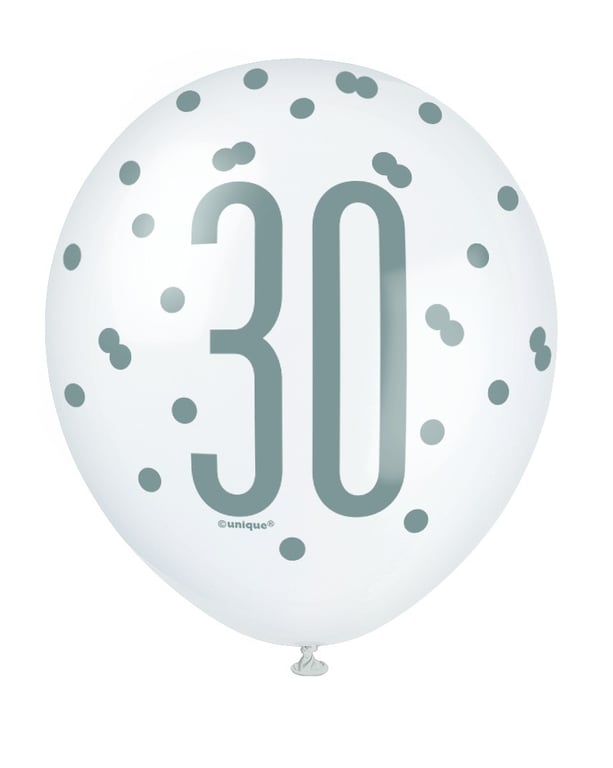 30th Birthday Assorted All Over Print Pink and Silver Latex Balloon - Party Decoration